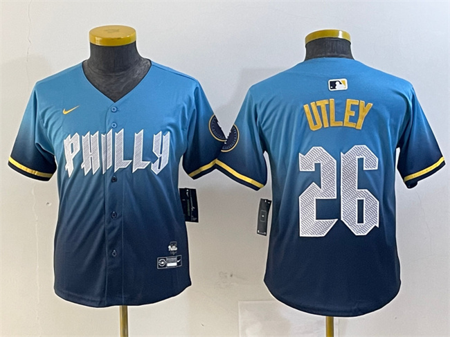 Youth Philadelphia Phillies #26 Chase Utley Blue 2024 City Connect Limited Stitched Baseball Jersey
